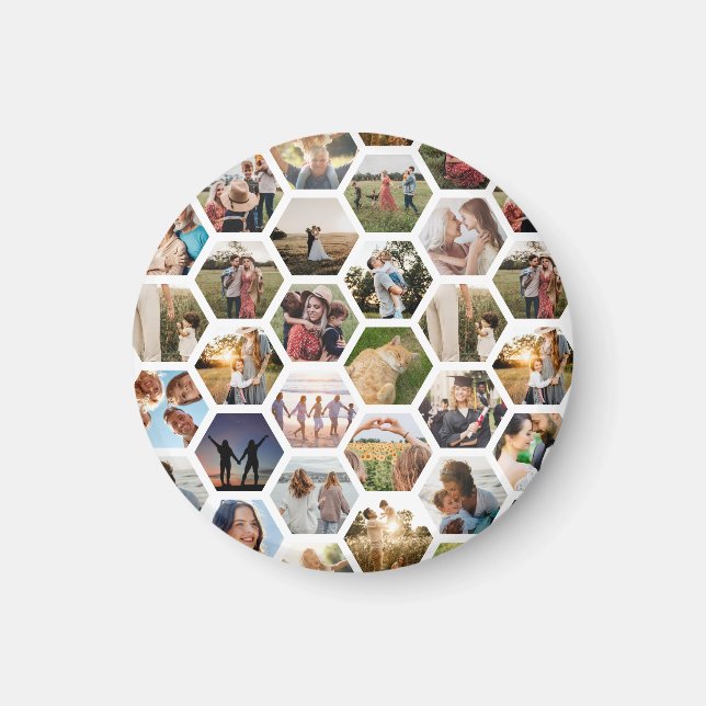 Imán Collage de fotos de patrón de hexágono geométrico (Frente)