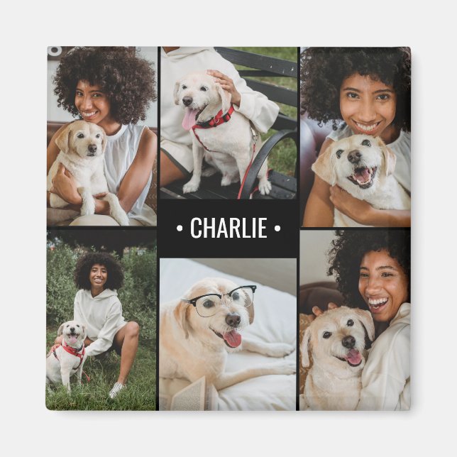 Imán Collage de fotos de perro monogramado (Frente)