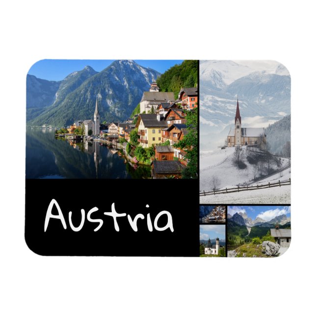 Imán Collage de fotos de viajes de paisajes de Austria (Horizontal)