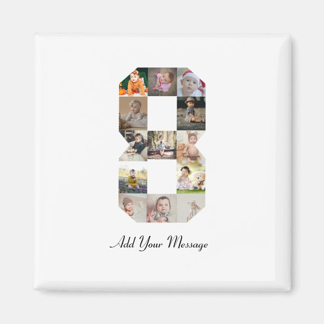 Imán Collage de fotos del número 8 en blanco y negro (Frente)