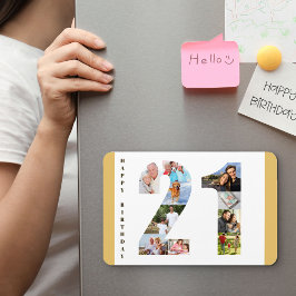 Imán Collage de fotos en número 21 Feliz cumpleaños núm