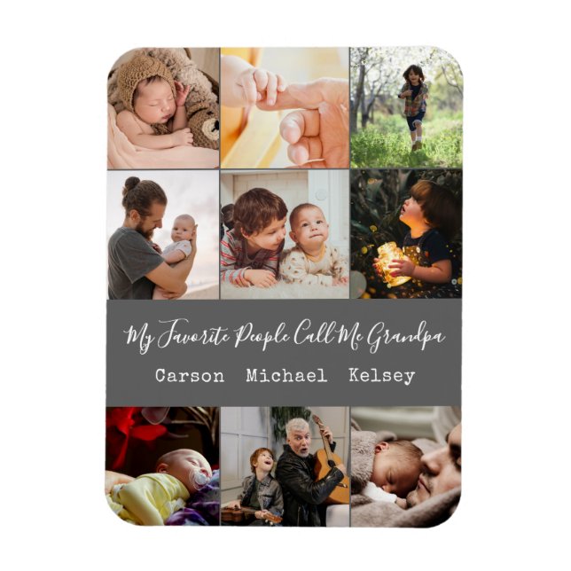 Imán Collage de fotos Gris 9 moderno para el abuelo (Vertical)