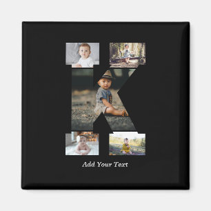 Imán Collage de fotos K de letras negras y blancas