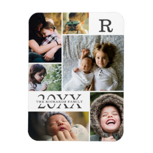 Imán Collage de fotos moderno blanco para familia de 6