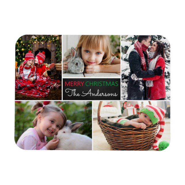 Imán Collage de fotos moderno Feliz Navidad (Horizontal)