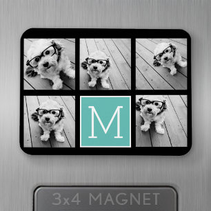 Imán Collage de fotos monograma - Hasta 5 fotos Negro