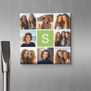 Imán Collage de Fotos Monograma Personalizado - Verde L