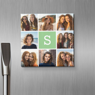 Imán Collage de Fotos Monograma Personalizado Verde Men