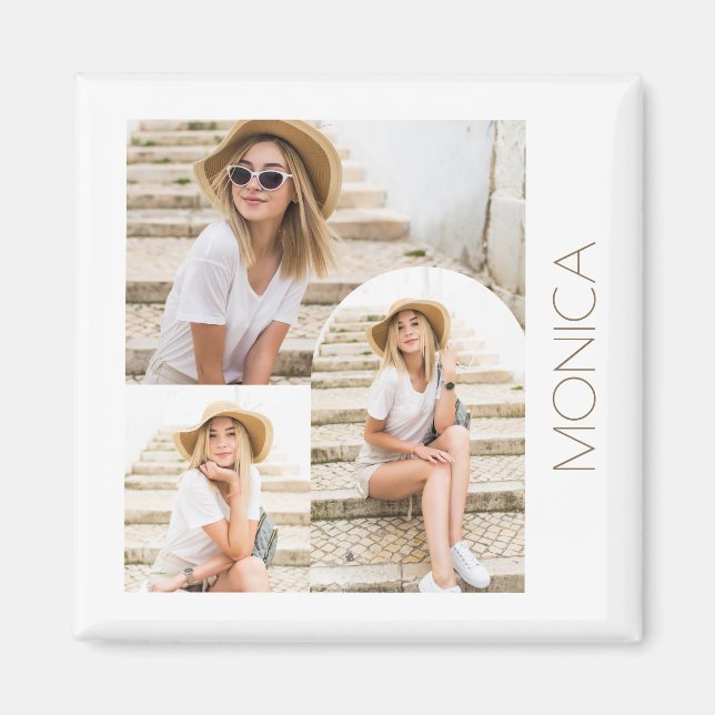 Imán Collage de fotos sencillo y moderno con nombre (Frente)