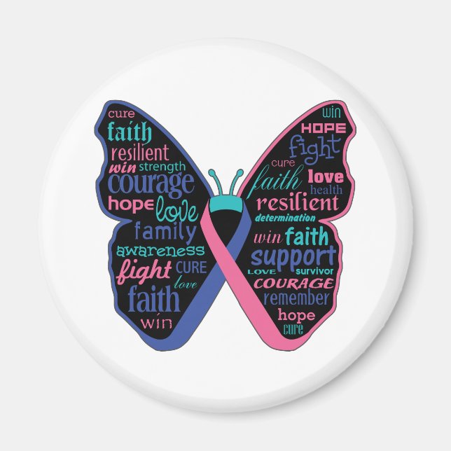 Imán Collage de palabras en mariposa de cáncer tiroideo (Frente)
