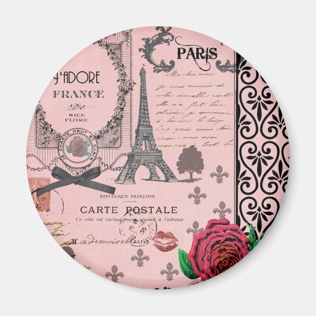 Imán Collage de París rosa vintage (Frente)
