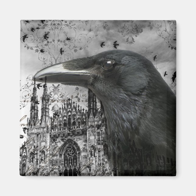Imán Collage de Raven Gótico (Frente)
