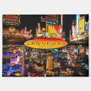 Imán Collage de varias fotos nocturnas de Las Vegas Nev
