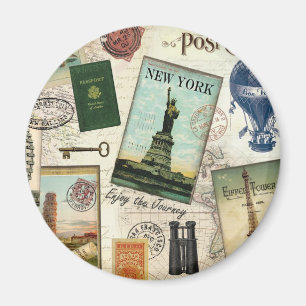 Imán collage de viaje vintage moderno