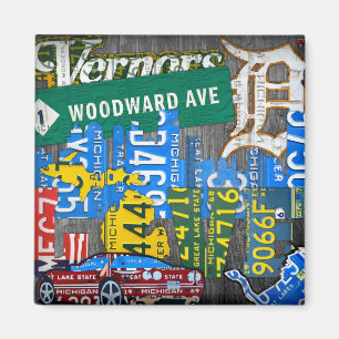Imán Collage del arte de la placa de Detroit Michigan