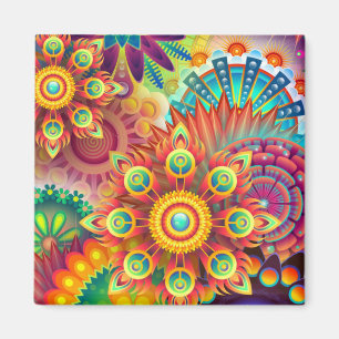 Imán Collage Floral Mandala Psicodélico