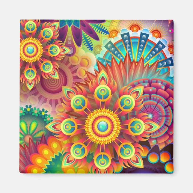 Imán Collage Floral Mandala Psicodélico (Frente)