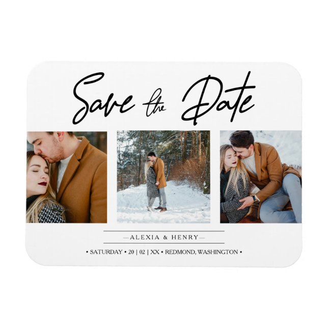 Imán Collage minimalista 3 Fotos Personalizados Pareja  (Horizontal)