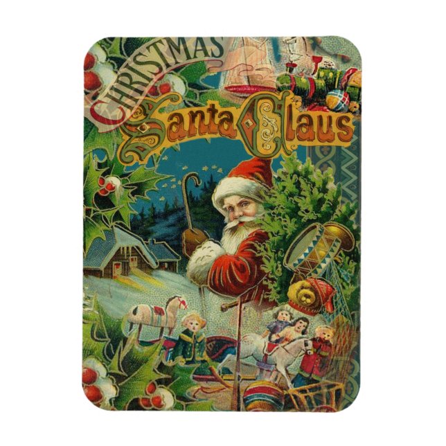 Imán Collage Navideño de Papá Noel Victoriano Antiguo (Vertical)