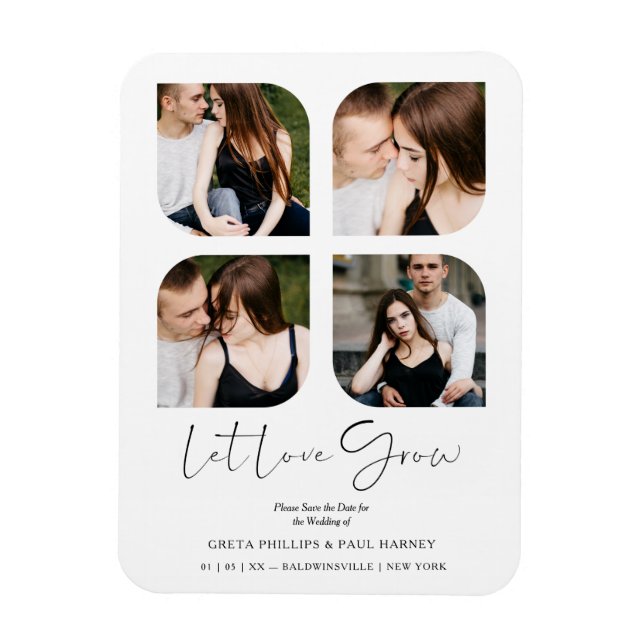 Imán Collage negro de Moda moderna de 4 fotos Boda (Vertical)