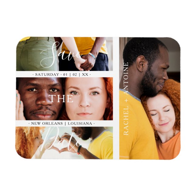 Imán Collage romántico de fotos de compromiso de cuatro (Horizontal)