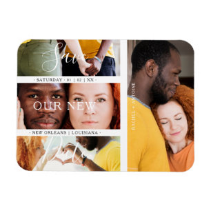 Imán Collage romántico de fotos de compromiso de cuatro