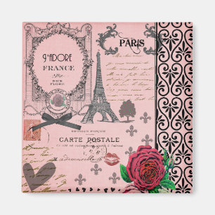 Imán Collage rosado de París del vintage