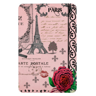 Imán Collage rosado de París del vintage