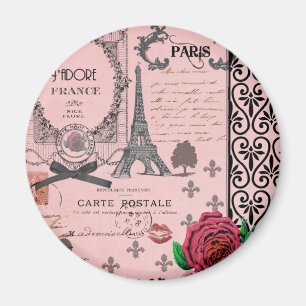 Imán Collage rosado de París del vintage