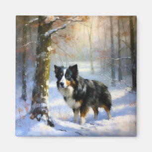 Imán Collie de la frontera deja que nieve Navidades