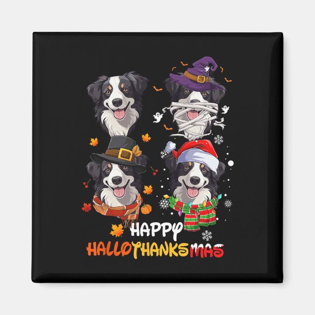 Imán Collie Dog de la frontera Hallothanksmas Halloween (Frente)