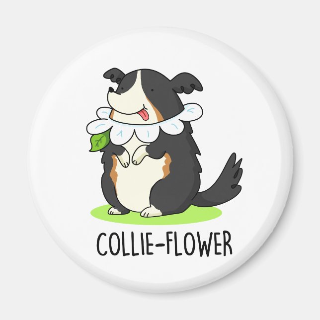 Imán Collie-flower Funny Border Collie Dog Pun (Frente)