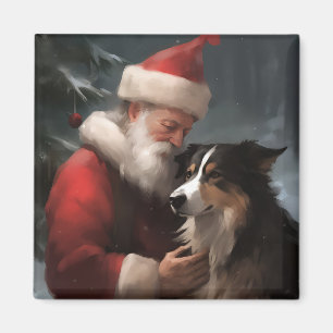 Imán Collie fronterizo con Navidades festivos de Santa