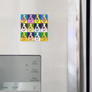 Imán Collie Retro Border Collie Pop Art Square