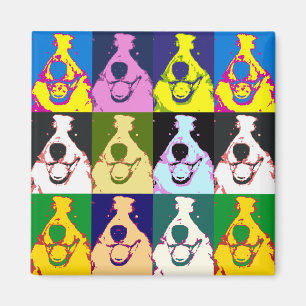 Imán Collie Retro Border Collie Pop Art Square