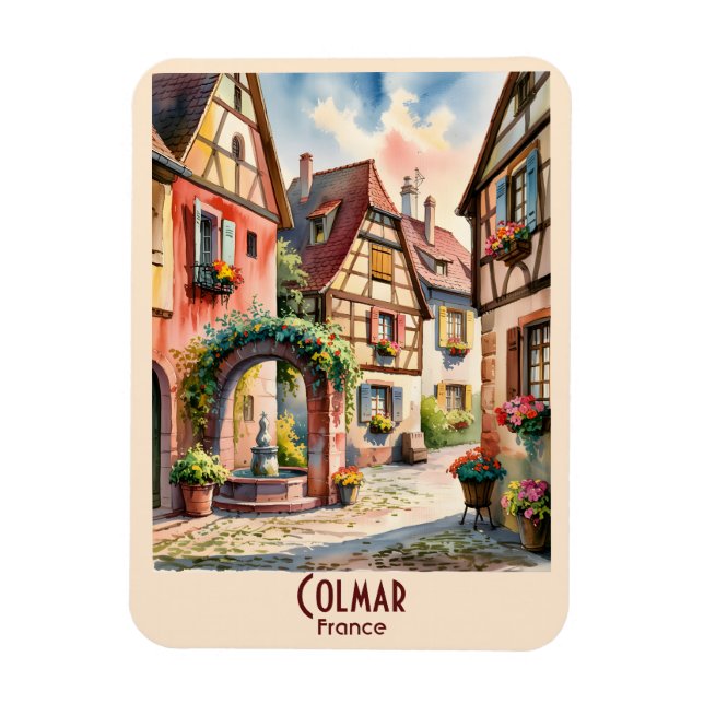 Imán Colmar France Alsace Watercolor Travel Custom Text (Vertical)