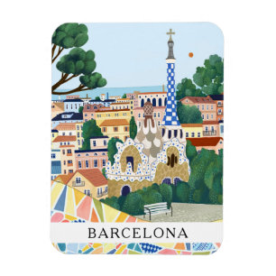 Imán Coloful Barcelona España Viajes Acuarela Retro