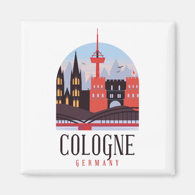 Imán Cologne Alemania Vintage Cityscape (Frente)