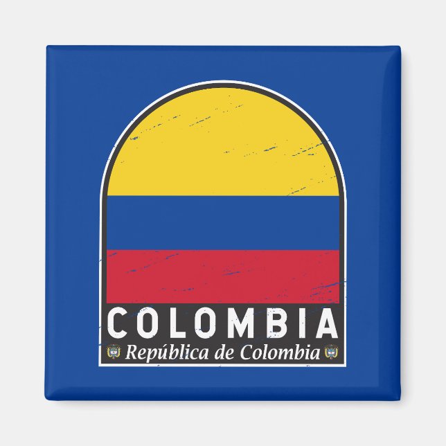Imán Colombia Bandera Emblema de la vendimia con proble (Frente)