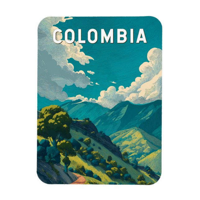 Imán Colombia Illustration Travel Art Vintage (Vertical)
