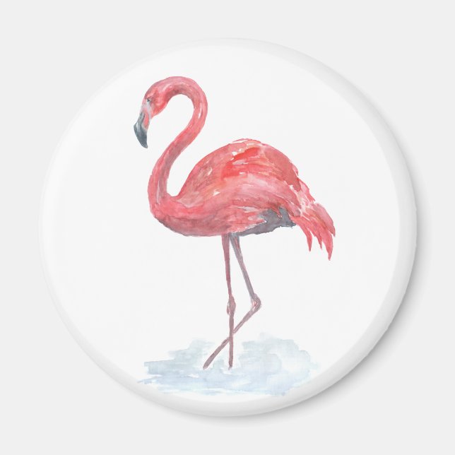 Imán Color de agua rosa Flamingo. (Frente)