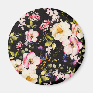 Imán Color de agua rosa Rozas amarillas fondo negro