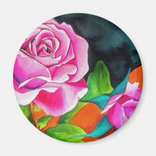 Imán Color de rosa rosado con arte anaranjado de la