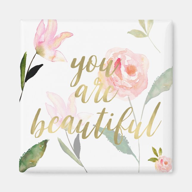 Imán Color dorado rosado de la acuarela (Frente)