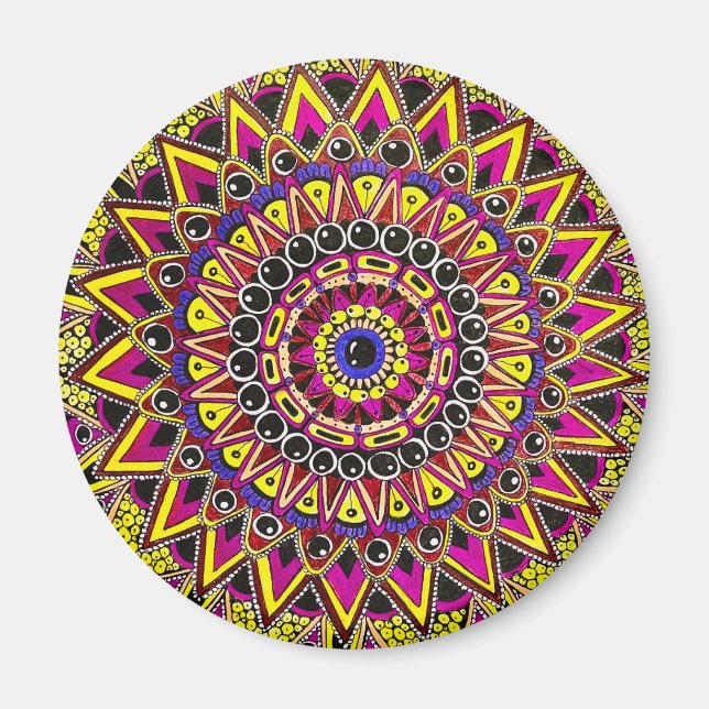 Imán Color Pencil Purple Yellow Mandala (Frente)