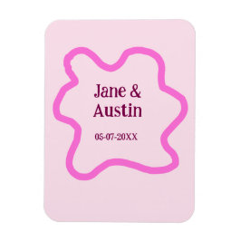 Imán Color rosa pastel retro boda borde fecha de nombre