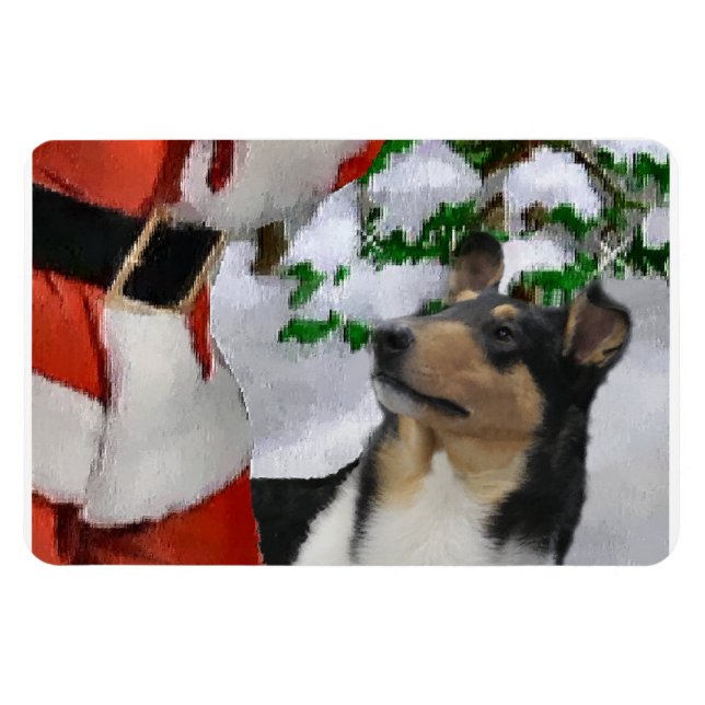 Imán Color Tri Collie suave con Navidades Santa (Horizontal)