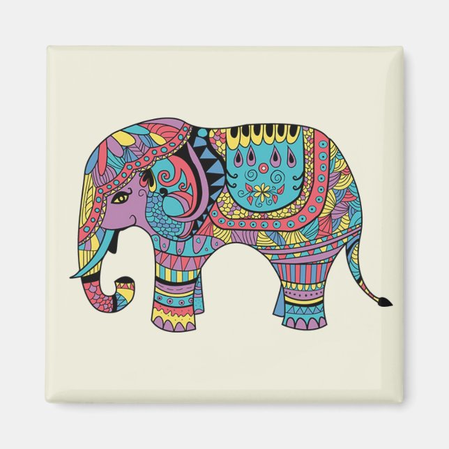 Imán Color vibrante Mandala Elefante (Frente)