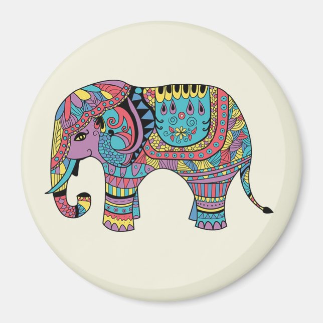 Imán Color vibrante Mandala Elephant Magnet (Frente)