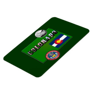 Imán Colorado Picture Text, Flag, Seal, Quarter, Map